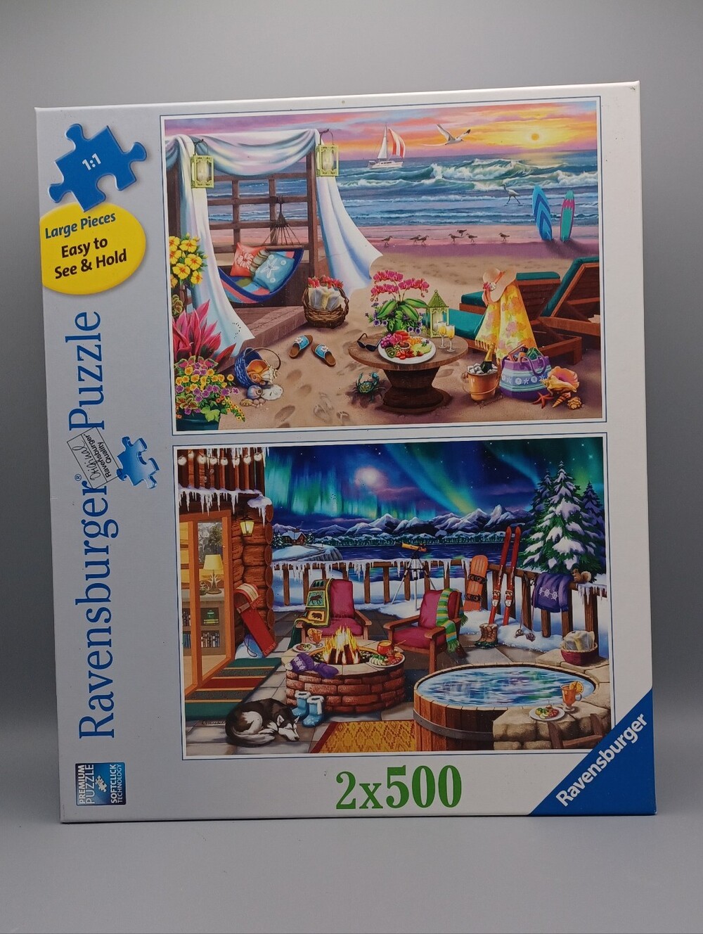 Ravensburger Cabana Retreat and Northern Lights Large Piece Puzzle Set Complete